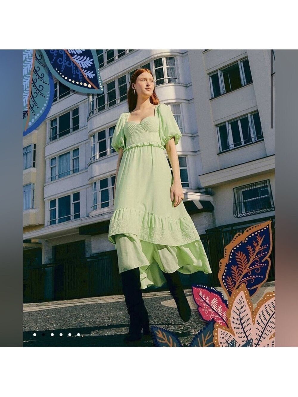 Farm Rio Soft Green Short Sleeve Midi Dress